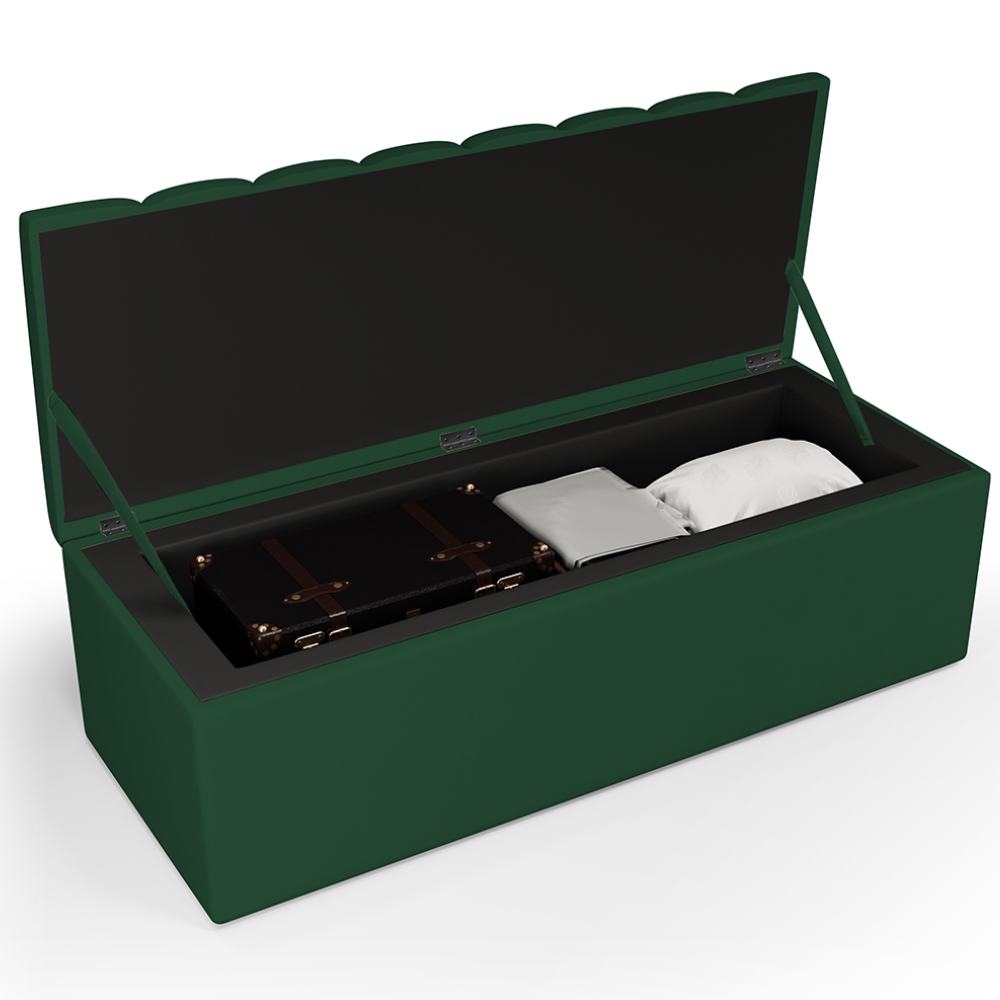 Kit Cabeceira Cama Box Casal 140cm Calçadeira Recamier Baú Dália W01 Suede Verde Musgo - Lyam Decor