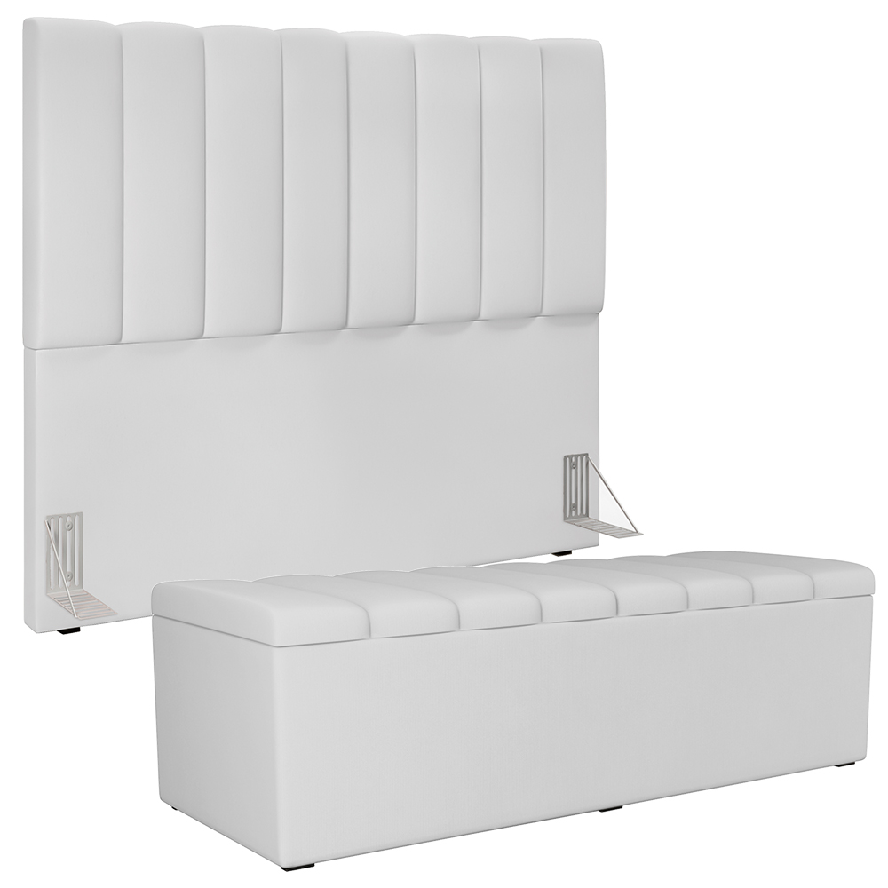 Kit Cabeceira Cama Box Casal 140cm Com Calçadeira Recamier Baú Dália W01 Facto Branco - Lyam Decor