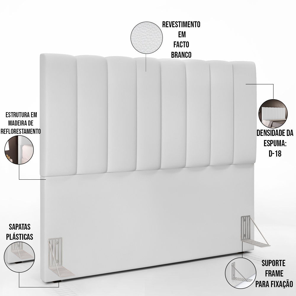 Kit Cabeceira Cama Box Casal 140cm Com Calçadeira Recamier Baú Dália W01 Facto Branco - Lyam Decor