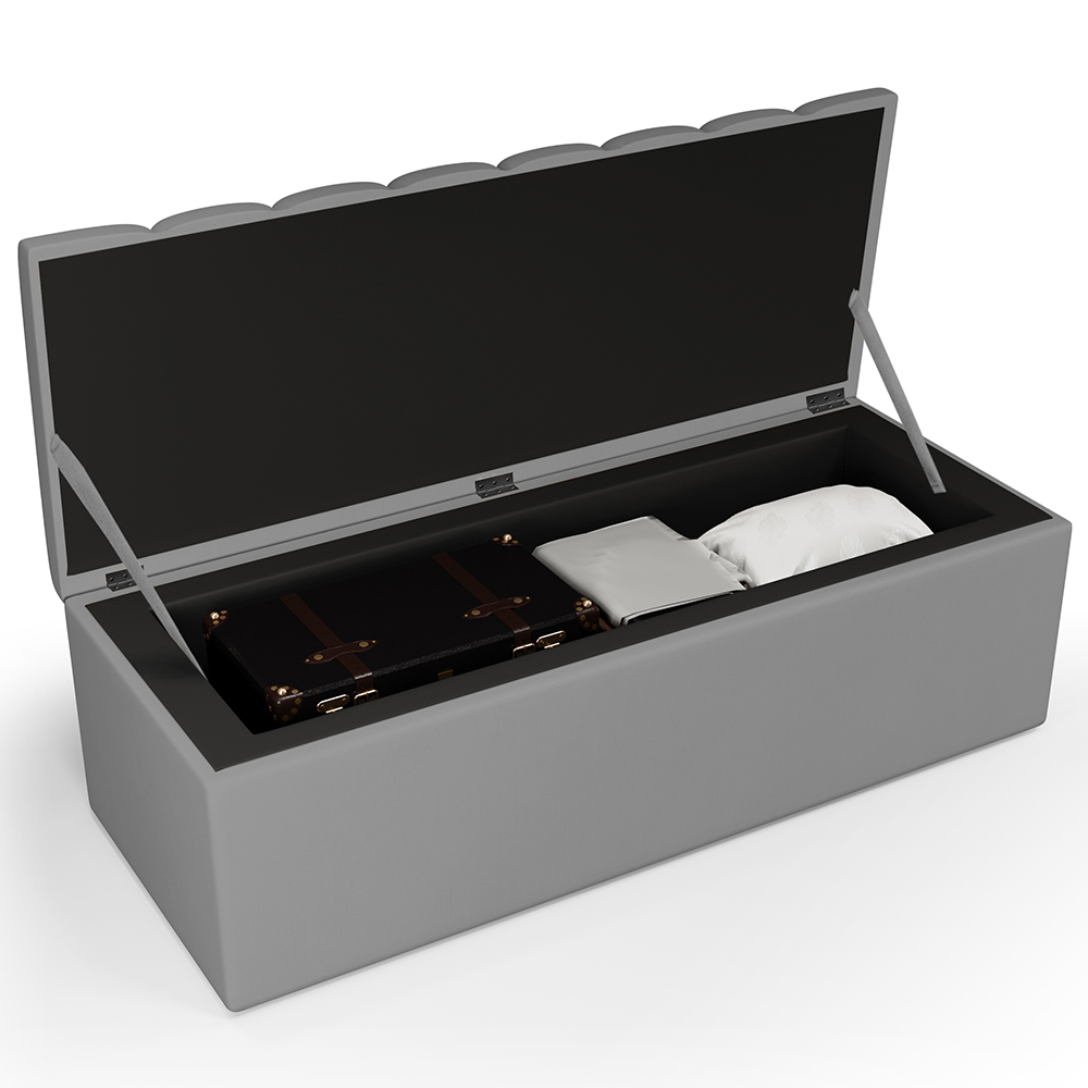 Kit Cabeceira Cama Box Casal 140cm Com Calçadeira Recamier Baú Dália W01 Facto Cinza - Lyam Decor