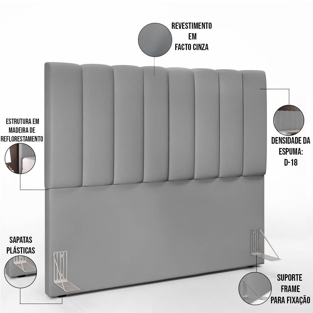 Kit Cabeceira Cama Box Casal 140cm Com Calçadeira Recamier Baú Dália W01 Facto Cinza - Lyam Decor