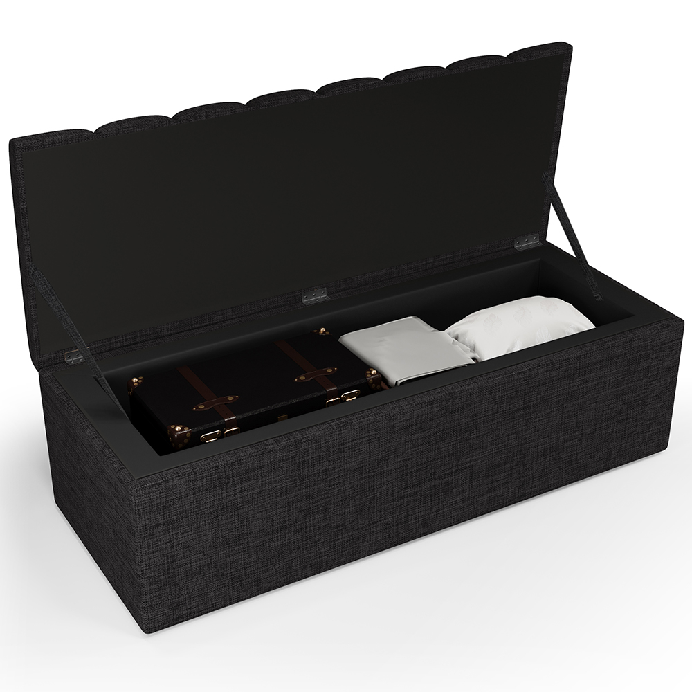Kit Cabeceira Cama Box Casal 140cm Com Calçadeira Recamier Baú Dália W01 Linho Chumbo - Lyam Decor