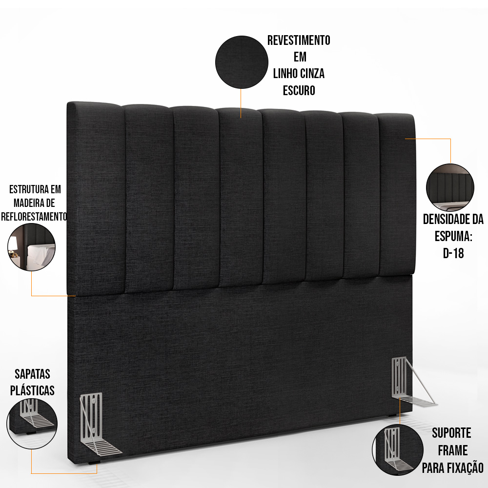 Kit Cabeceira Cama Box Casal 140cm Com Calçadeira Recamier Baú Dália W01 Linho Chumbo - Lyam Decor