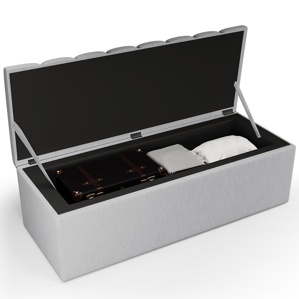 Kit Cabeceira Cama Box Casal 140cm Com Calçadeira Recamier Baú Dália W01 Linho Cinza - Lyam Decor