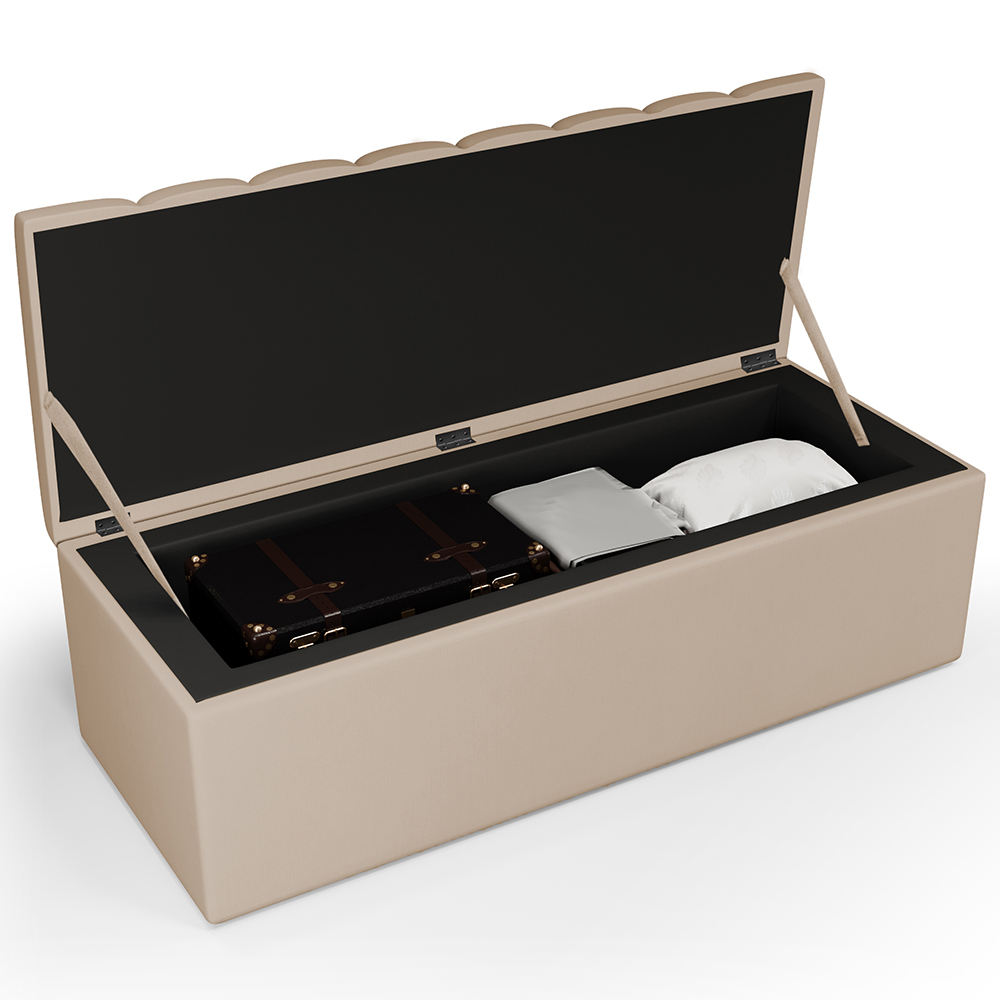 Kit Cabeceira Cama Box Casal 140cm Com Calçadeira Recamier Baú Dália W01 Suede Bege - Lyam Decor