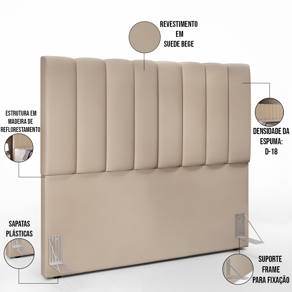 Kit Cabeceira Cama Box Casal 140cm Com Calçadeira Recamier Baú Dália W01 Suede Bege - Lyam Decor