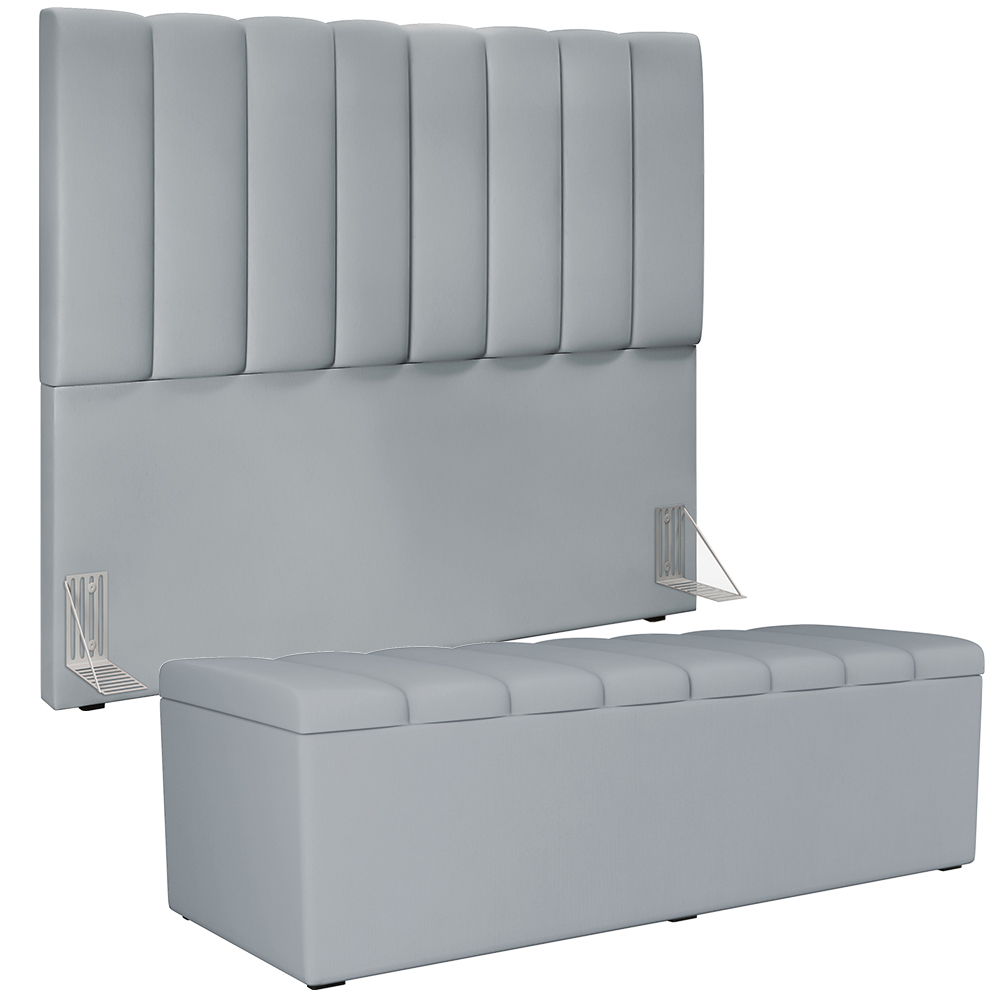 Kit Cabeceira Cama Box Casal 140cm Com Calçadeira Recamier Baú Dália W01 Suede Cinza - Lyam Decor