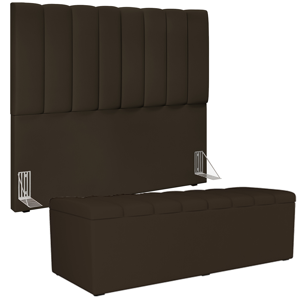 Kit Cabeceira Cama Box Casal 140cm Com Calçadeira Recamier Baú Dália W01 Suede Marrom - Lyam Decor