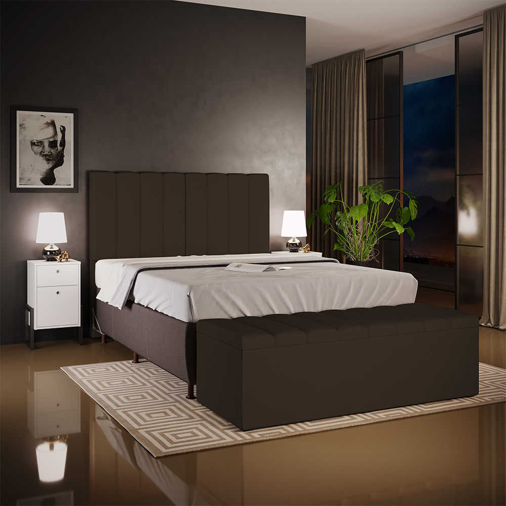 Kit Cabeceira Cama Box Casal 140cm Com Calçadeira Recamier Baú Dália W01 Suede Marrom - Lyam Decor