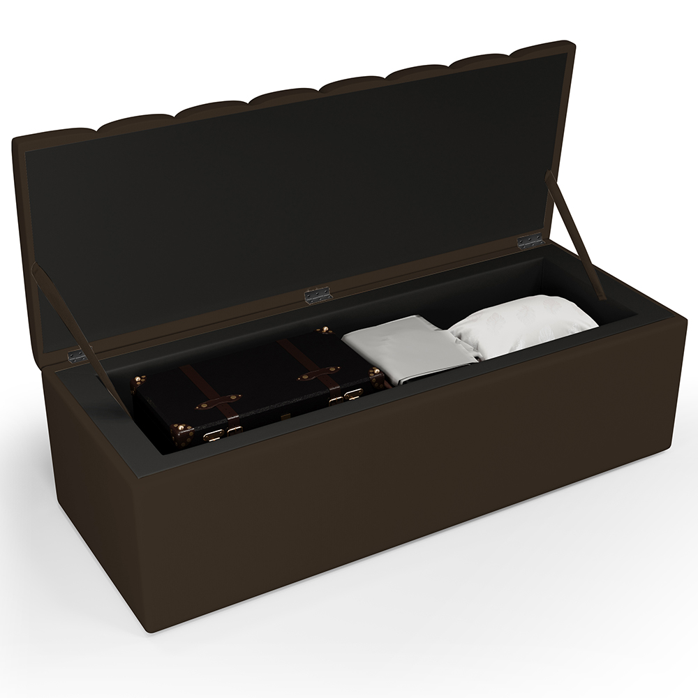 Kit Cabeceira Cama Box Casal 140cm Com Calçadeira Recamier Baú Dália W01 Suede Marrom - Lyam Decor