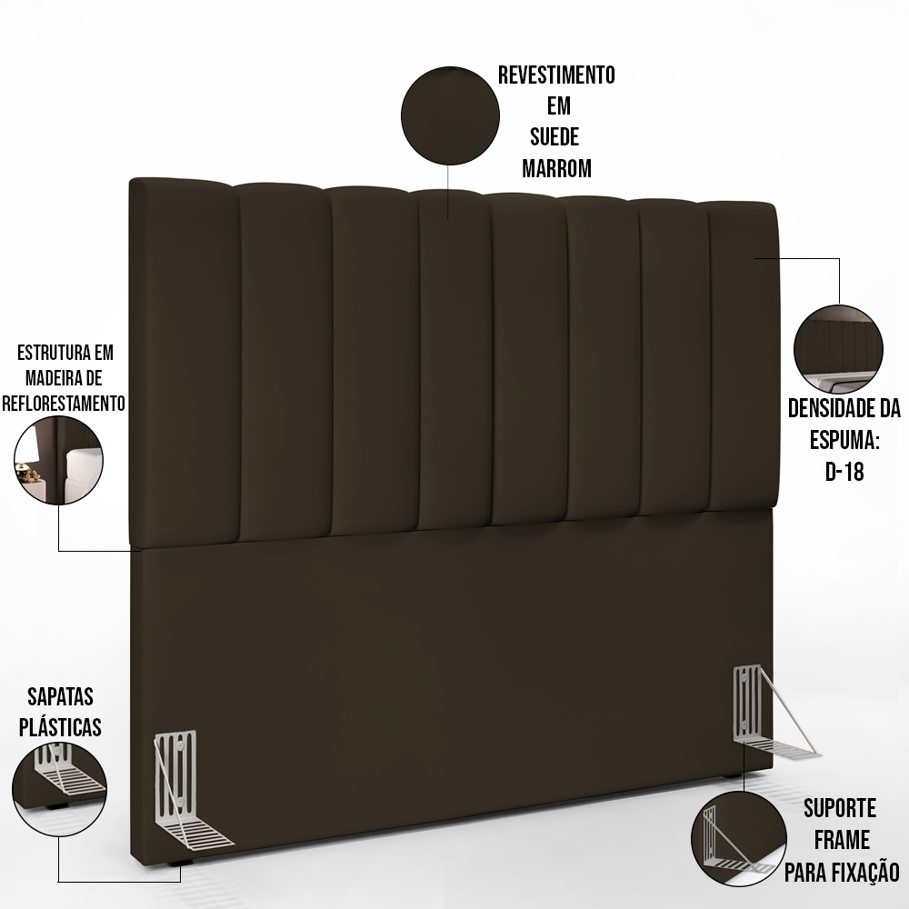 Kit Cabeceira Cama Box Casal 140cm Com Calçadeira Recamier Baú Dália W01 Suede Marrom - Lyam Decor