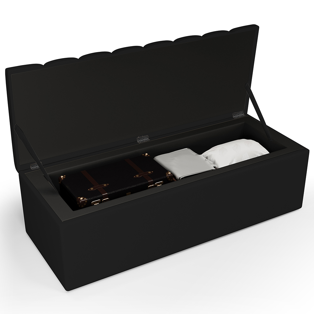 Kit Cabeceira Cama Box Casal 140cm Com Calçadeira Recamier Baú Dália W01 Suede Preto - Lyam Decor