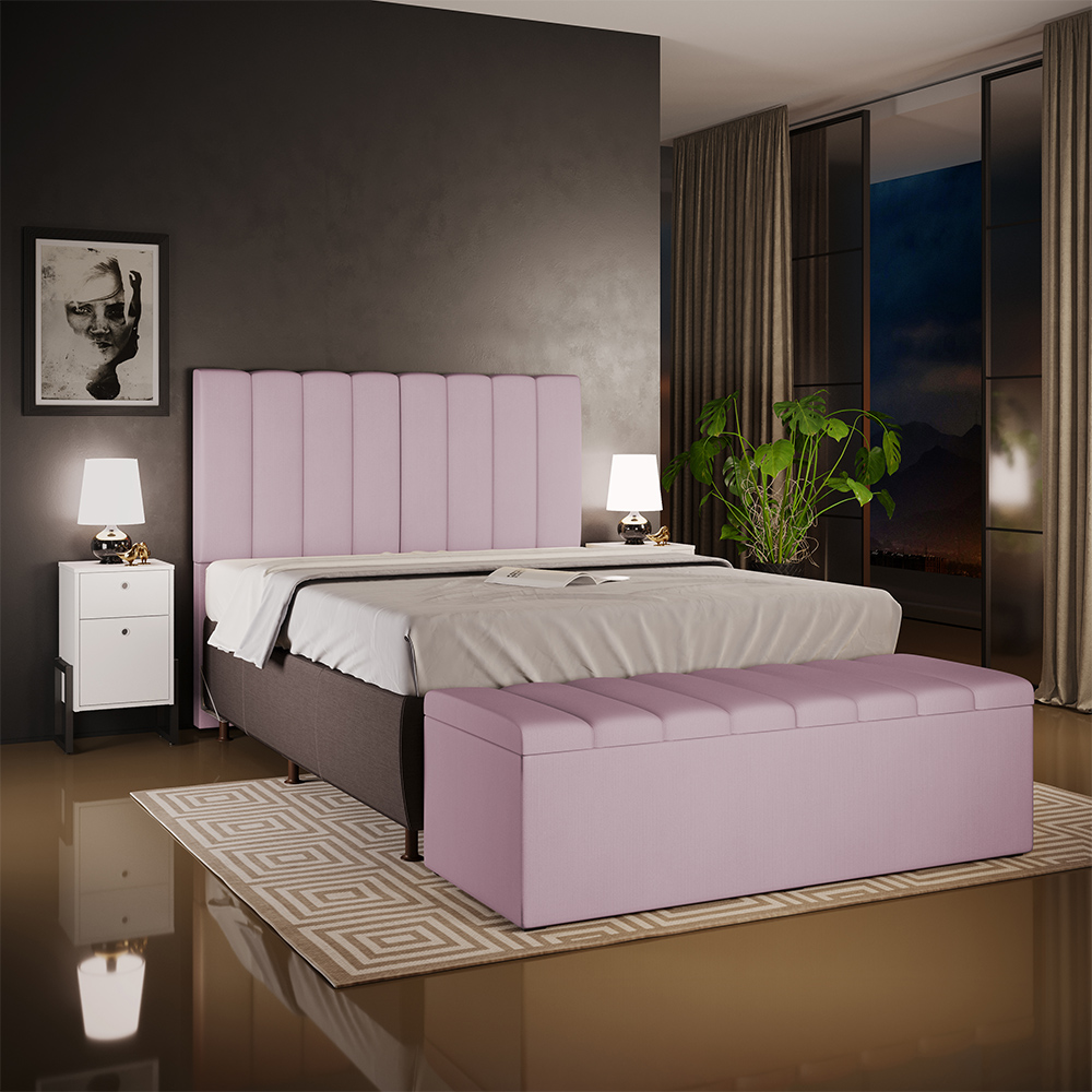 Kit Cabeceira Cama Box Casal 140cm Com Calçadeira Recamier Baú Dália W01 Suede Rosê - Lyam Decor