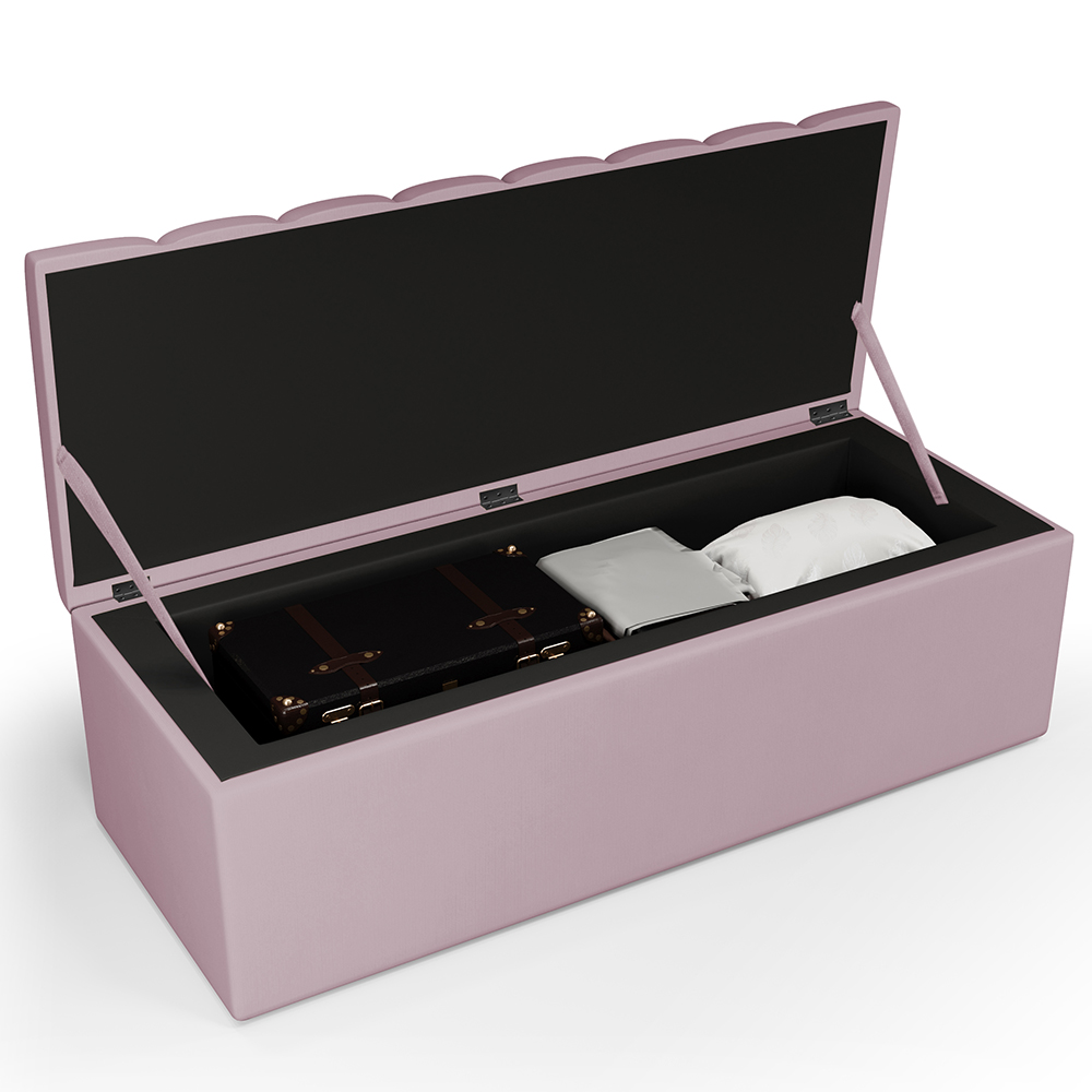 Kit Cabeceira Cama Box Casal 140cm Com Calçadeira Recamier Baú Dália W01 Suede Rosê - Lyam Decor
