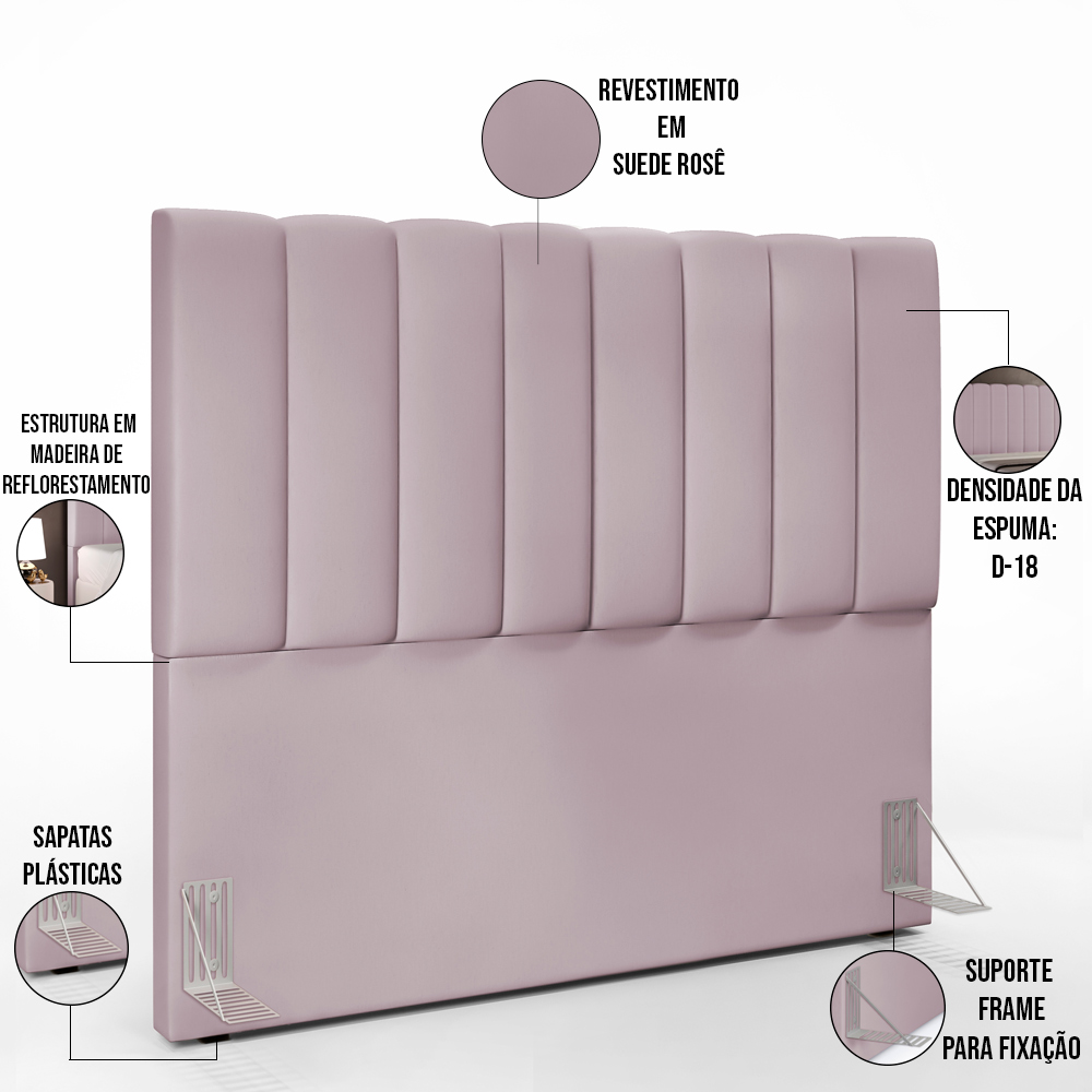 Kit Cabeceira Cama Box Casal 140cm Com Calçadeira Recamier Baú Dália W01 Suede Rosê - Lyam Decor