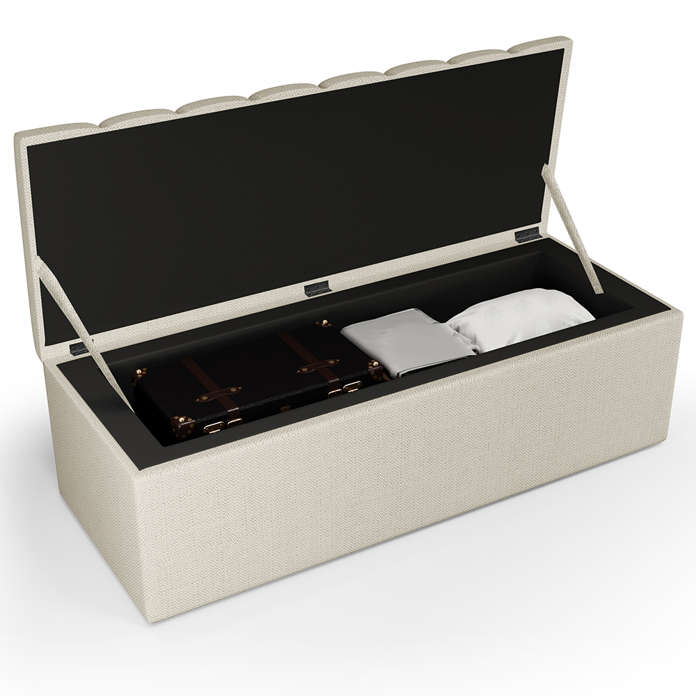 Kit Cabeceira Cama Box Casal 140cm E Calçadeira Recamier Baú Dália W01 Linho Champagne - Lyam Decor
