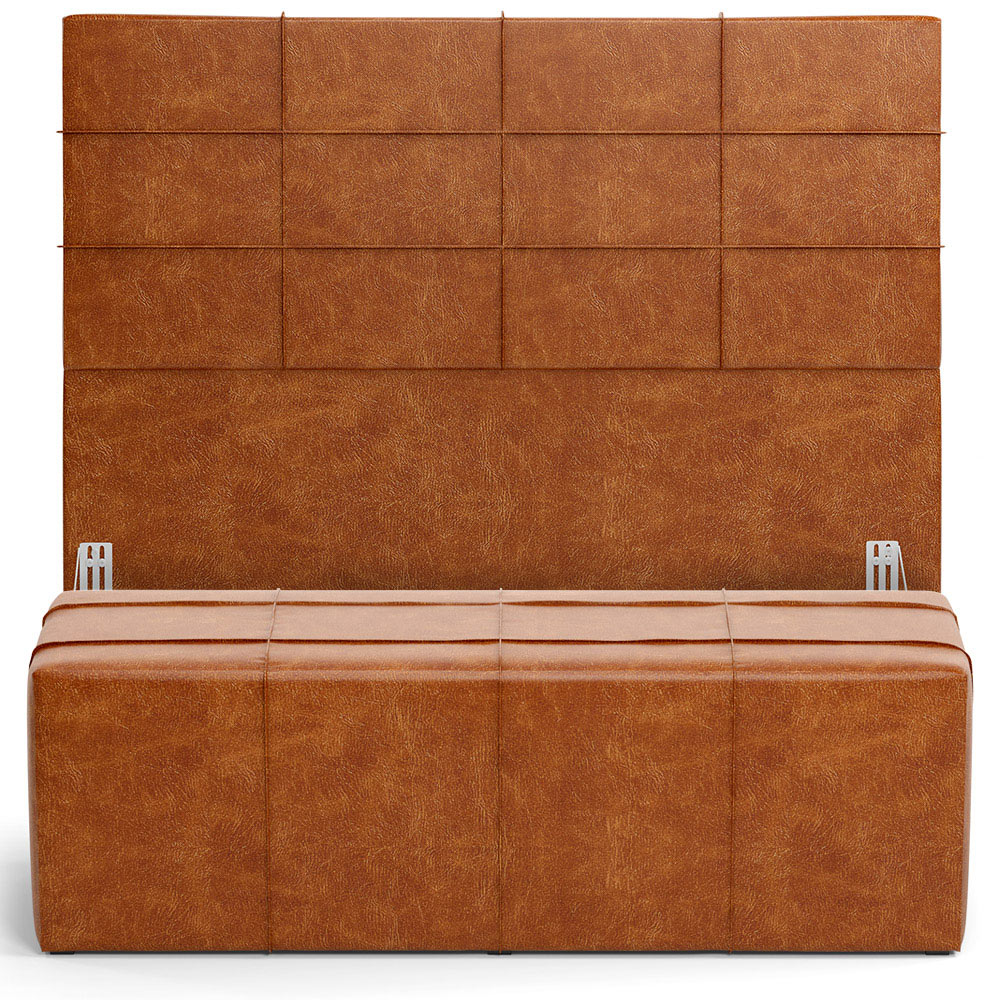 Kit Cabeceira Cama Box Casal 140cm com Calçadeira Roma W01 Couríssimo Camel - Lyam