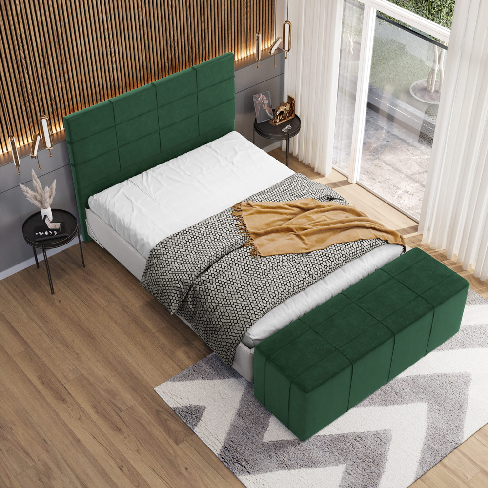 Kit Cabeceira Cama Box Casal 140cm com Calçadeira Roma W01 Couríssimo Verde - Lyam