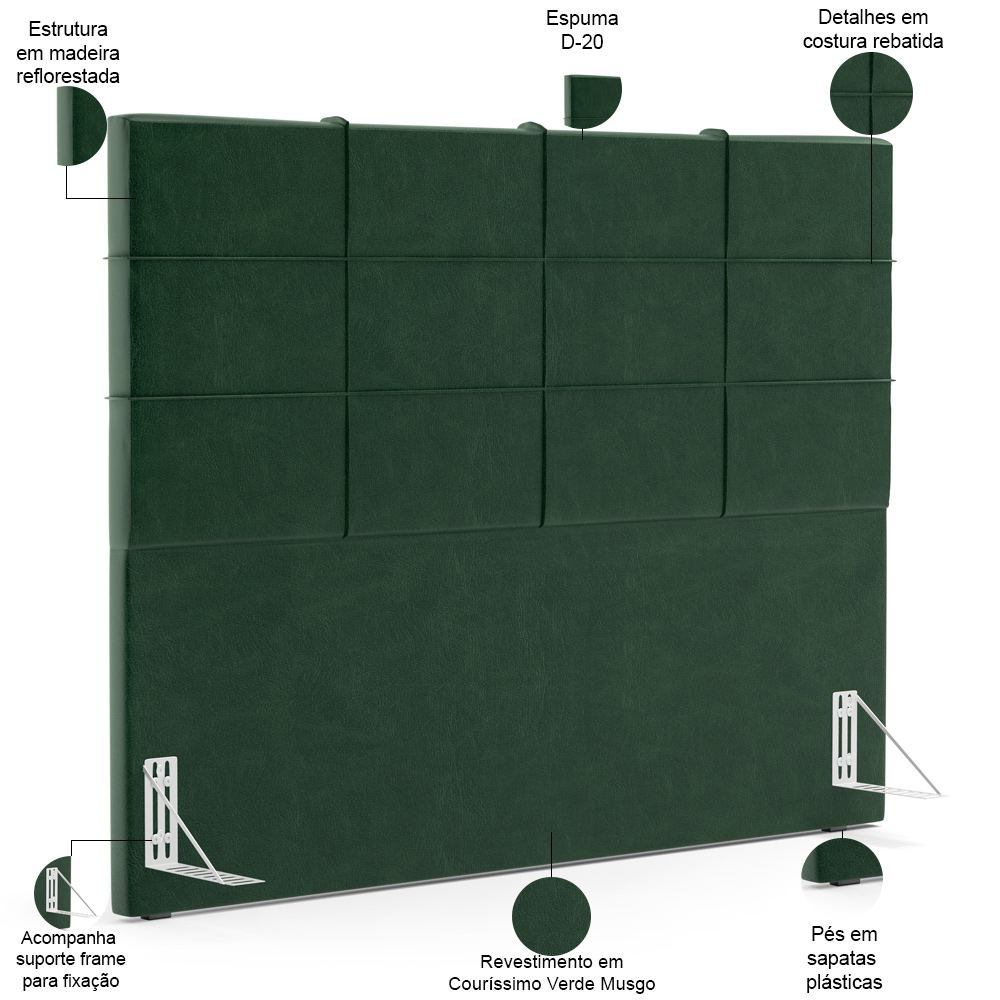 Kit Cabeceira Cama Box Casal 140cm com Calçadeira Roma W01 Couríssimo Verde - Lyam