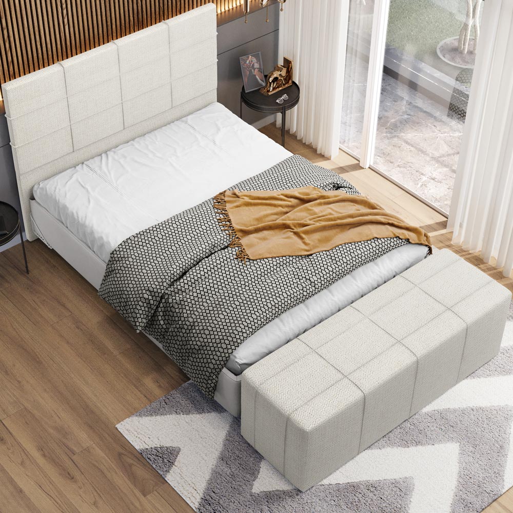 Kit Cabeceira Cama Box Casal 140cm com Calçadeira Roma W01 Linho Champagne - Lyam