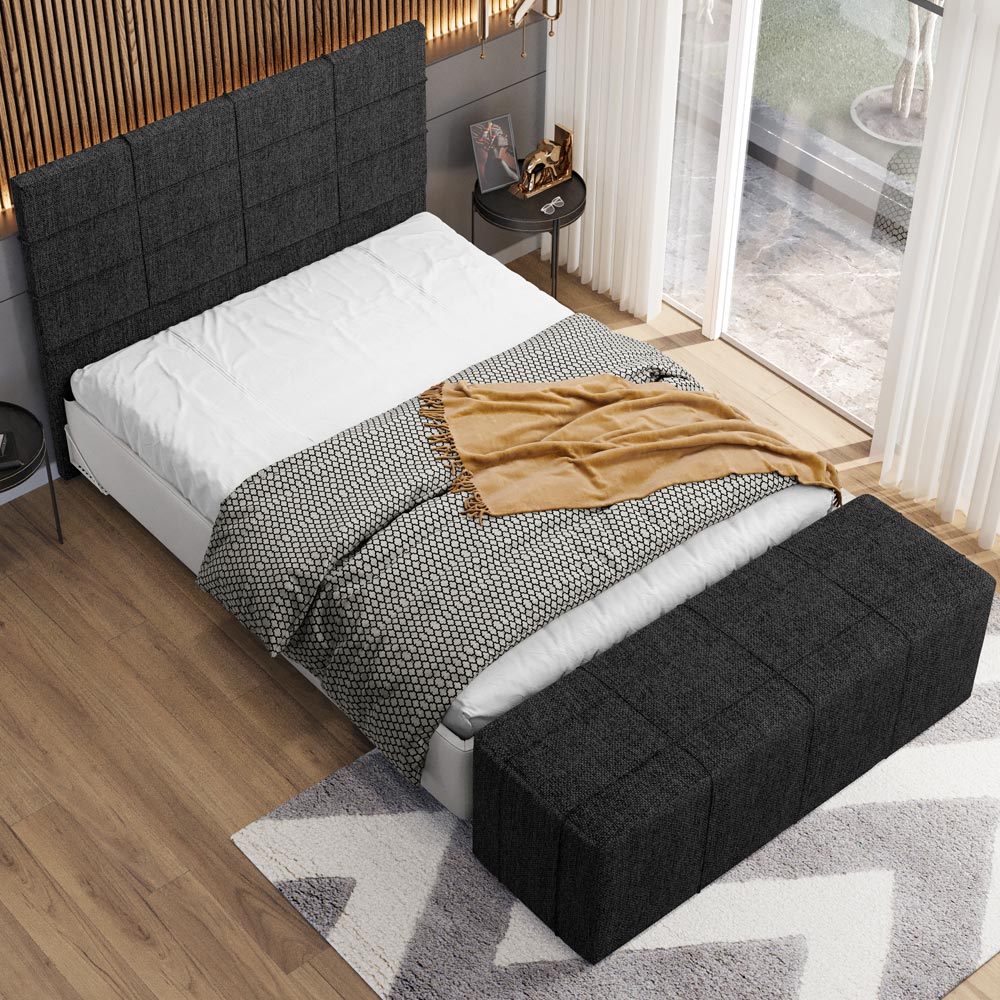 Kit Cabeceira Cama Box Casal 140cm com Calçadeira Roma W01 Linho Chumbo - Lyam