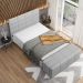 Kit Cabeceira Cama Box Casal 140cm com Calçadeira Roma W01 Linho Cinza - Lyam