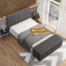 Kit Cabeceira Cama Box Casal 140cm com Calçadeira Roma W01 Linho Cinza Escuro - Lyam