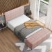Kit Cabeceira Cama Box Casal 140cm com Calçadeira Roma W01 Linho Rosê - Lyam