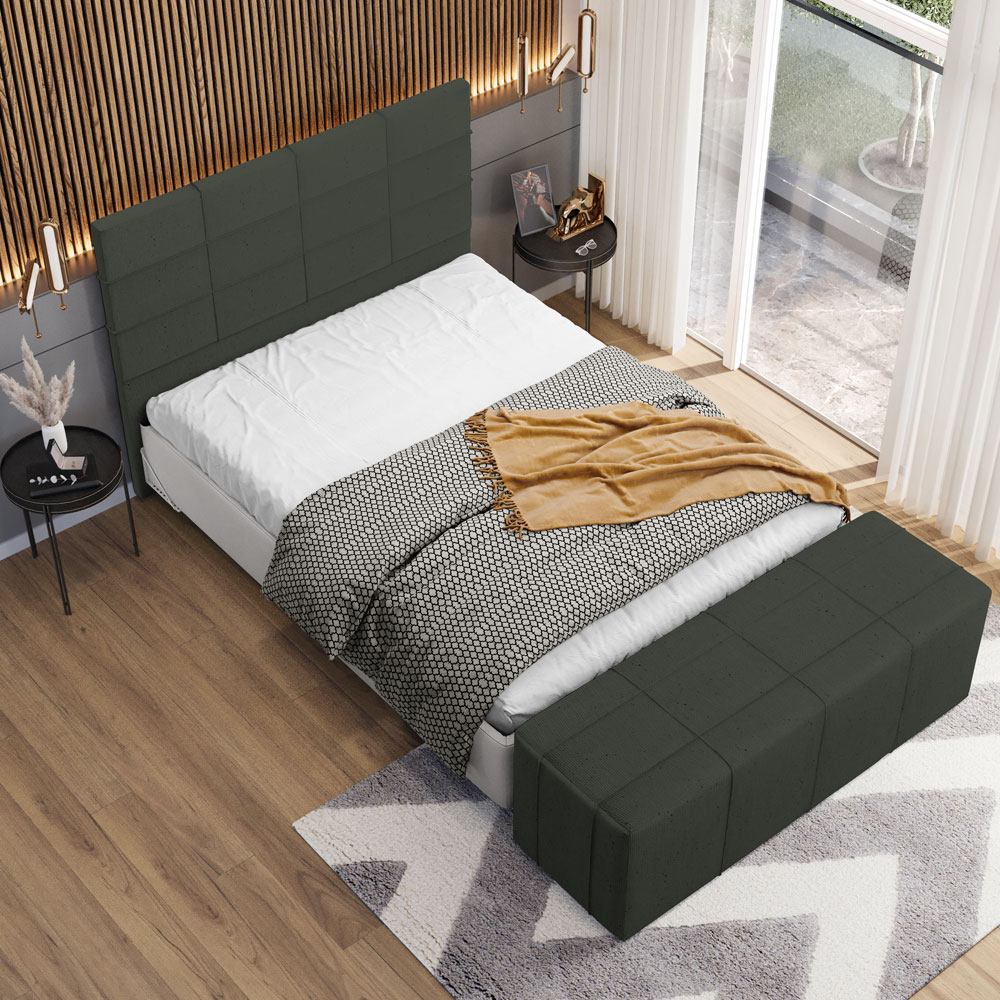 Kit Cabeceira Cama Box Casal 140cm com Calçadeira Roma W01 Linho Verde Musgo - Lyam