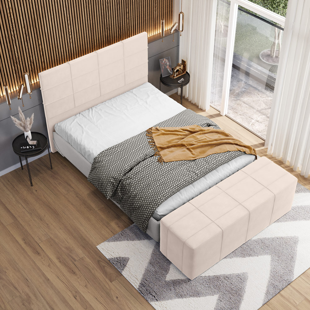Kit Cabeceira Cama Box Casal 140cm com Calçadeira Roma W01 Suede Bege - Lyam