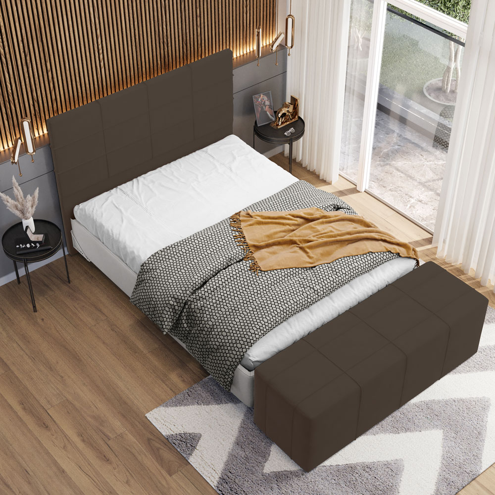 Kit Cabeceira Cama Box Casal 140cm com Calçadeira Roma W01 Suede Marrom - Lyam