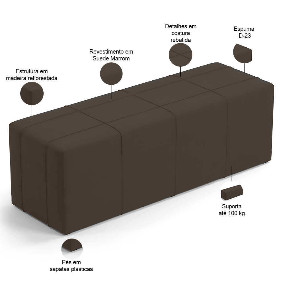 Kit Cabeceira Cama Box Casal 140cm com Calçadeira Roma W01 Suede Marrom - Lyam