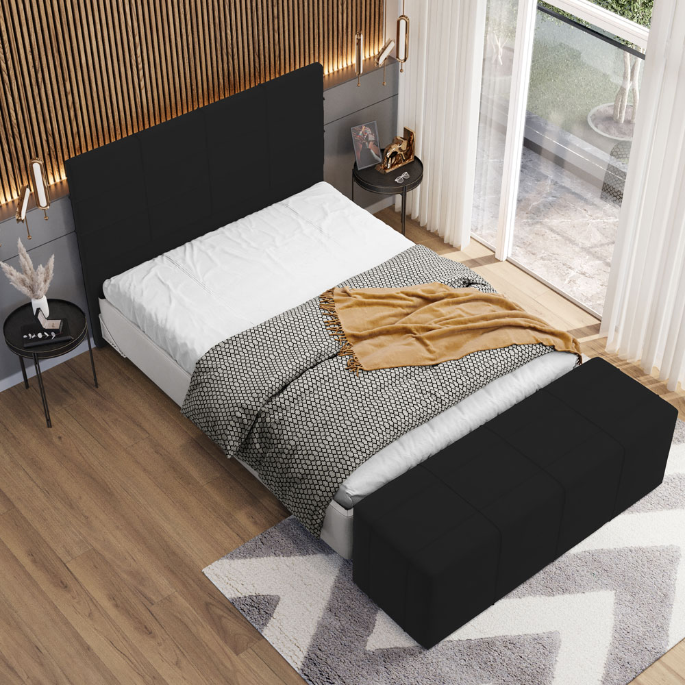 Kit Cabeceira Cama Box Casal 140cm com Calçadeira Roma W01 Suede Preto - Lyam