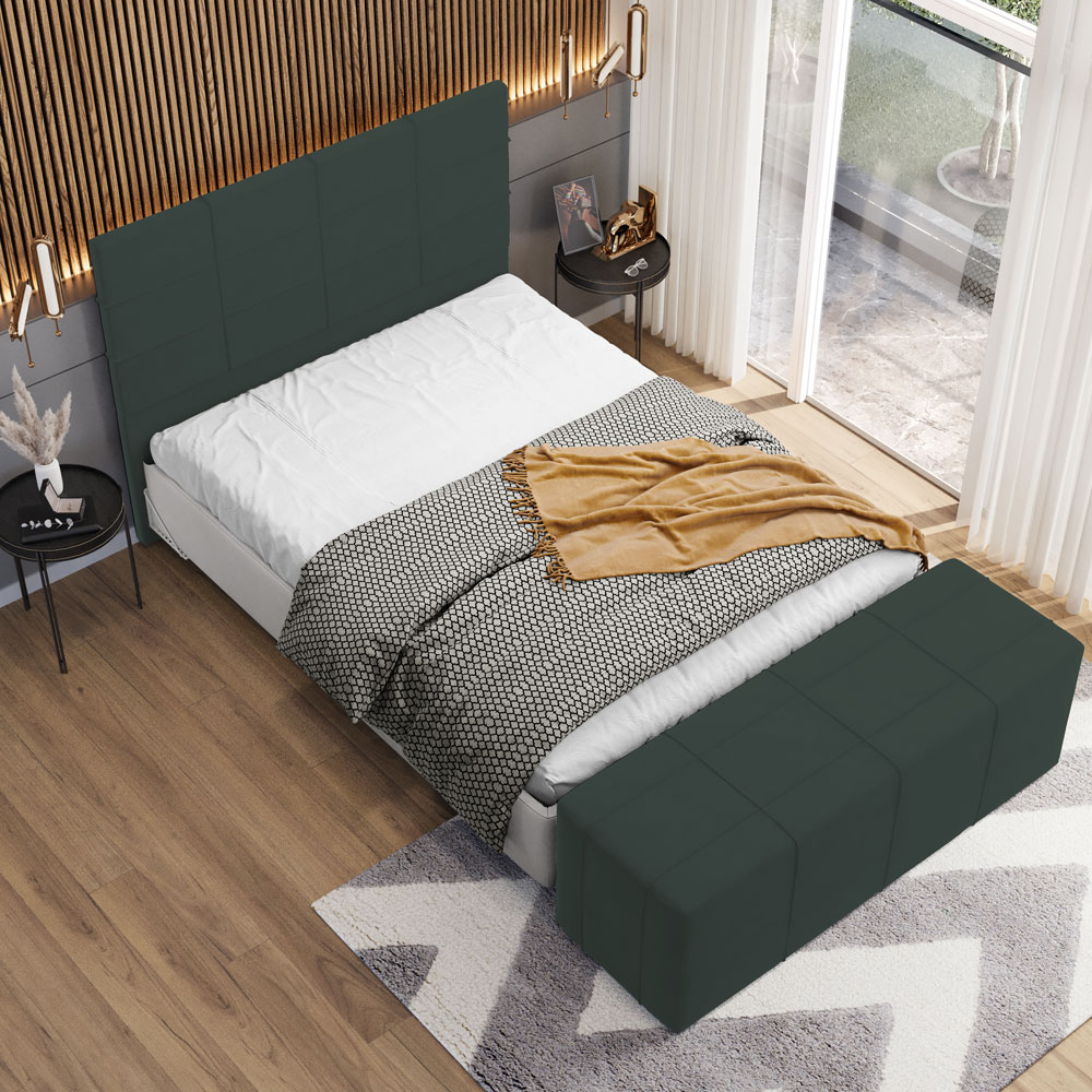 Kit Cabeceira Cama Box Casal 140cm com Calçadeira Roma W01 Suede Verde Musgo - Lyam