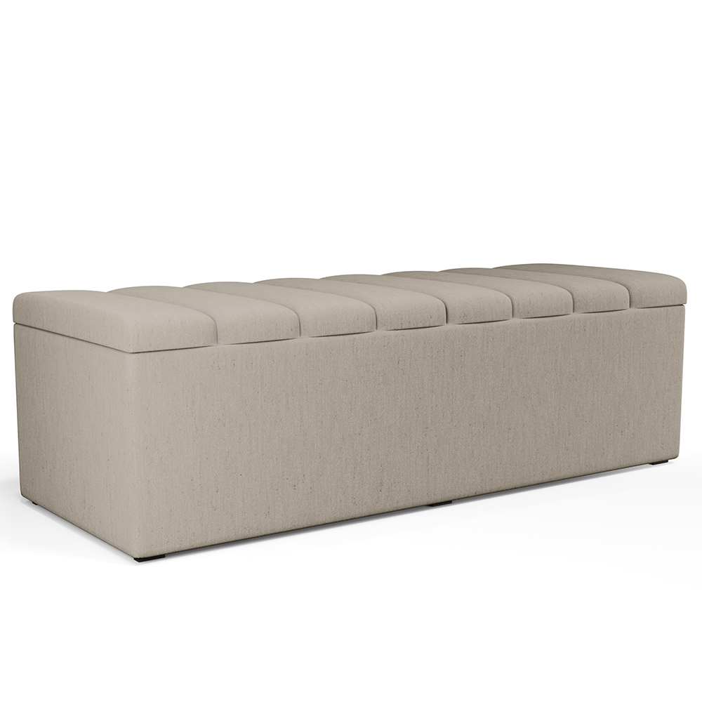 Kit Cabeceira Cama Box Casal 140cm e Calçadeira Recamier Baú Dália W01 Linho Bege - Lyam Decor