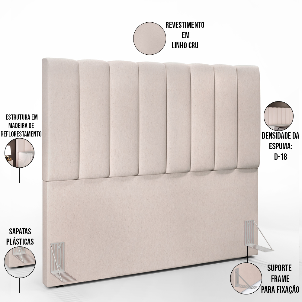 Kit Cabeceira Cama Box Casal 140cm e Calçadeira Recamier Baú Dália W01 Linho Cru - Lyam Decor