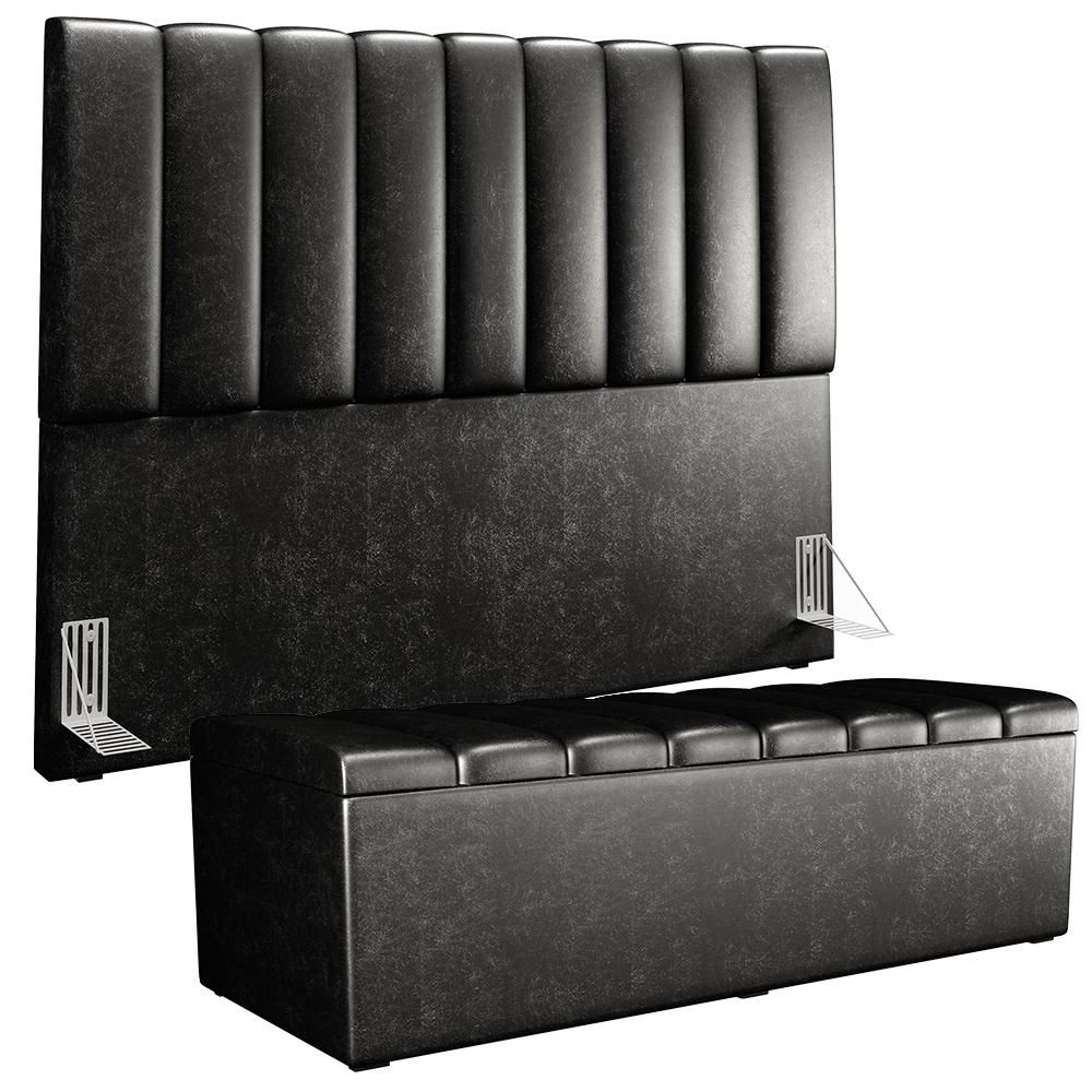 Kit Cabeceira Cama Box Casal King 195cm com Calçadeira Baú Dália W01 Couríssimo Preto - Lyam