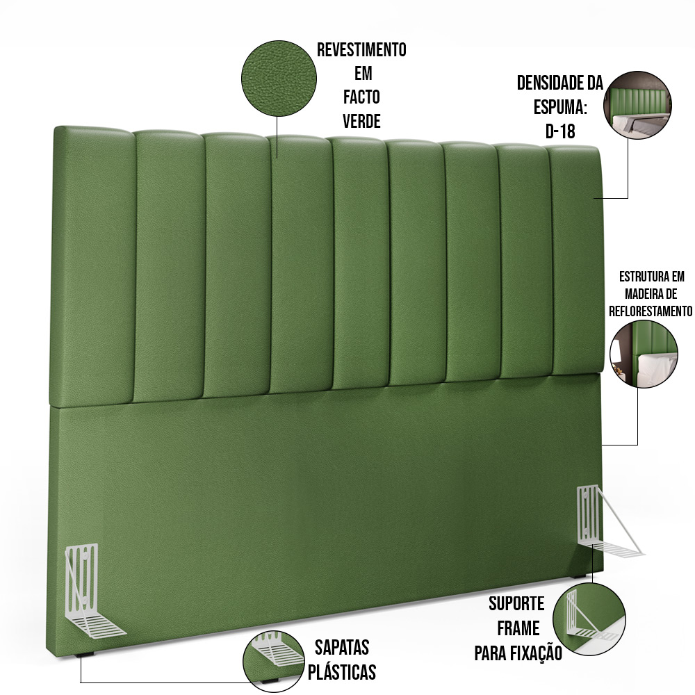 Kit Cabeceira Cama Box Casal King 195cm com Calçadeira Baú Dália W01 Couríssimo Verde Musgo - Lyam