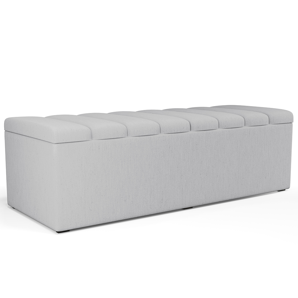 Kit Cabeceira Cama Box Casal King 195cm com Calçadeira Baú Dália W01 Linho Cinza - Lyam