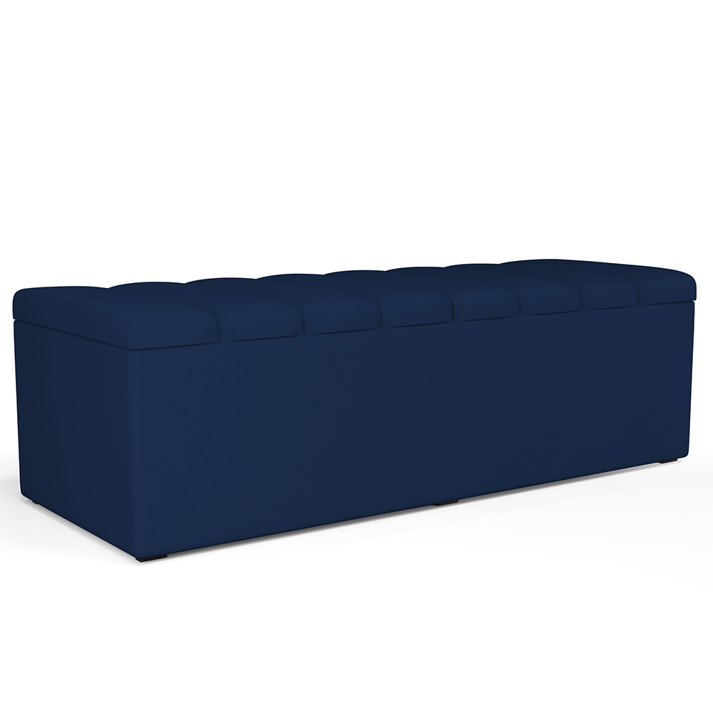 Kit Cabeceira Cama Box Casal King 195cm com Calçadeira Baú Dália W01 Suede Azul Marinho - Lyam