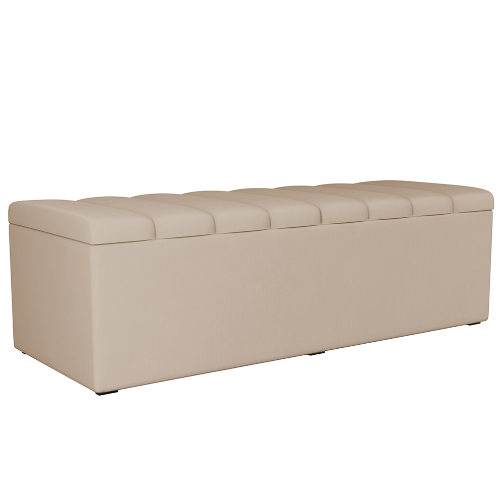 Kit Cabeceira Cama Box Casal King 195cm com Calçadeira Baú Dália W01 Suede Bege - Lyam