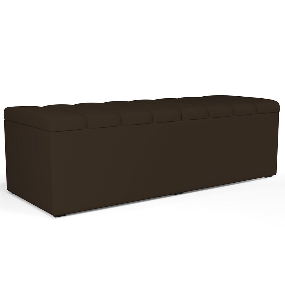 Kit Cabeceira Cama Box Casal King 195cm com Calçadeira Baú Dália W01 Suede Marrom - Lyam