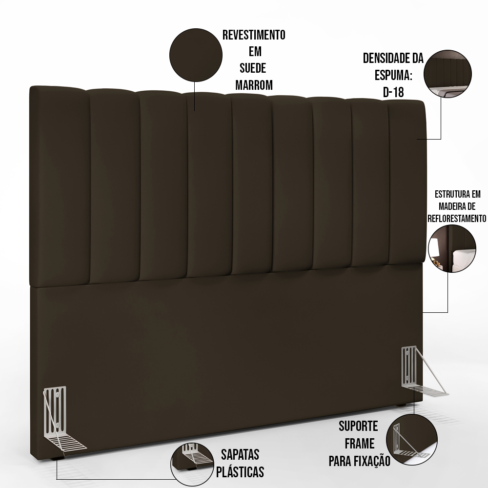 Kit Cabeceira Cama Box Casal King 195cm com Calçadeira Baú Dália W01 Suede Marrom - Lyam
