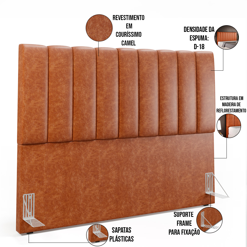 Kit Cabeceira Cama Box Casal Queen 160cm Calçadeira Baú Dália W01 Couríssimo Camel - Lyam Decor