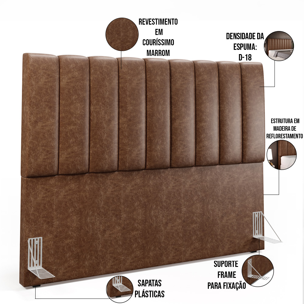 Kit Cabeceira Cama Box Casal Queen 160cm Calçadeira Baú Dália W01 Couríssimo Marrom - Lyam Decor