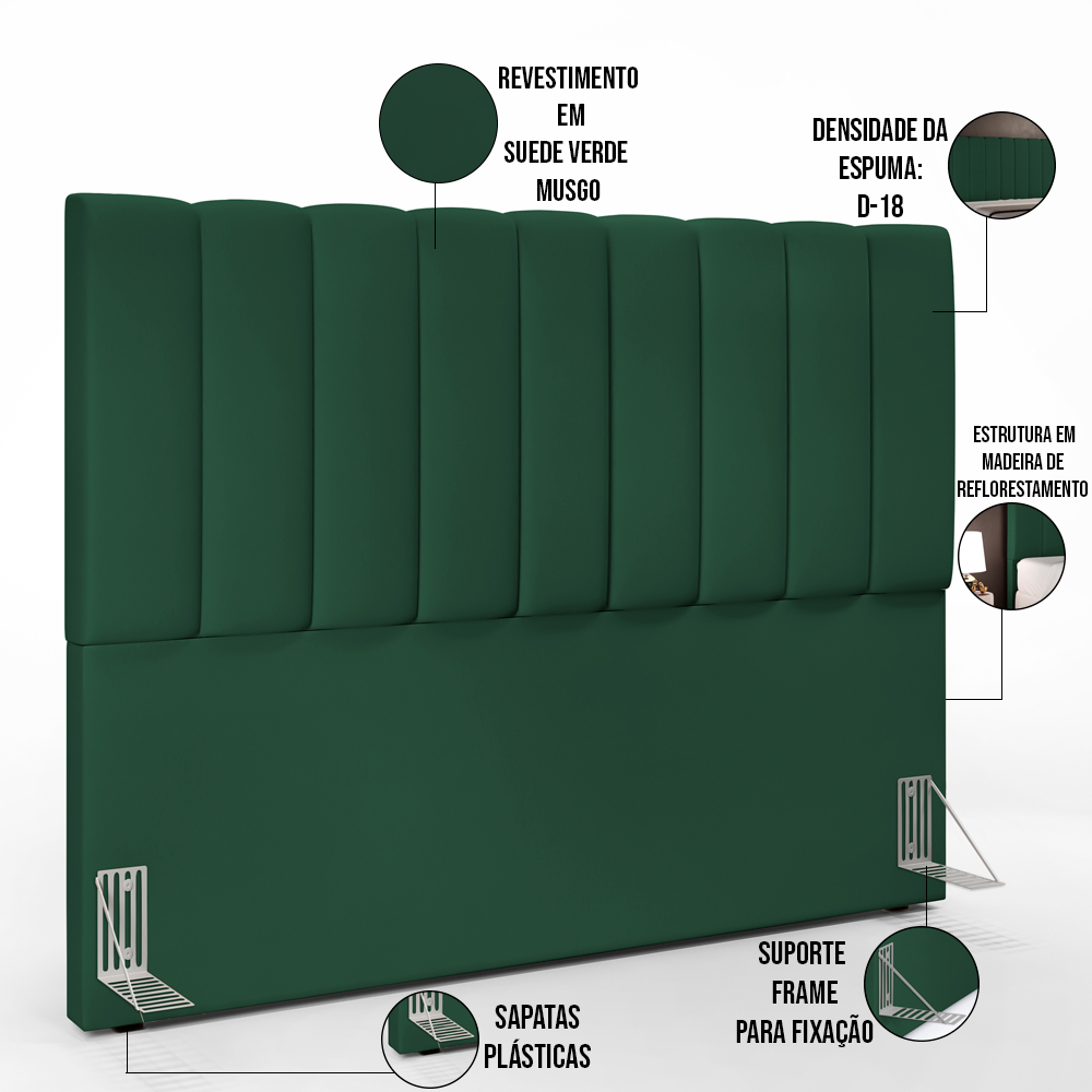 Kit Cabeceira Cama Box Casal Queen 160cm Calçadeira Baú Dália W01 Suede Verde Musgo - Lyam Decor
