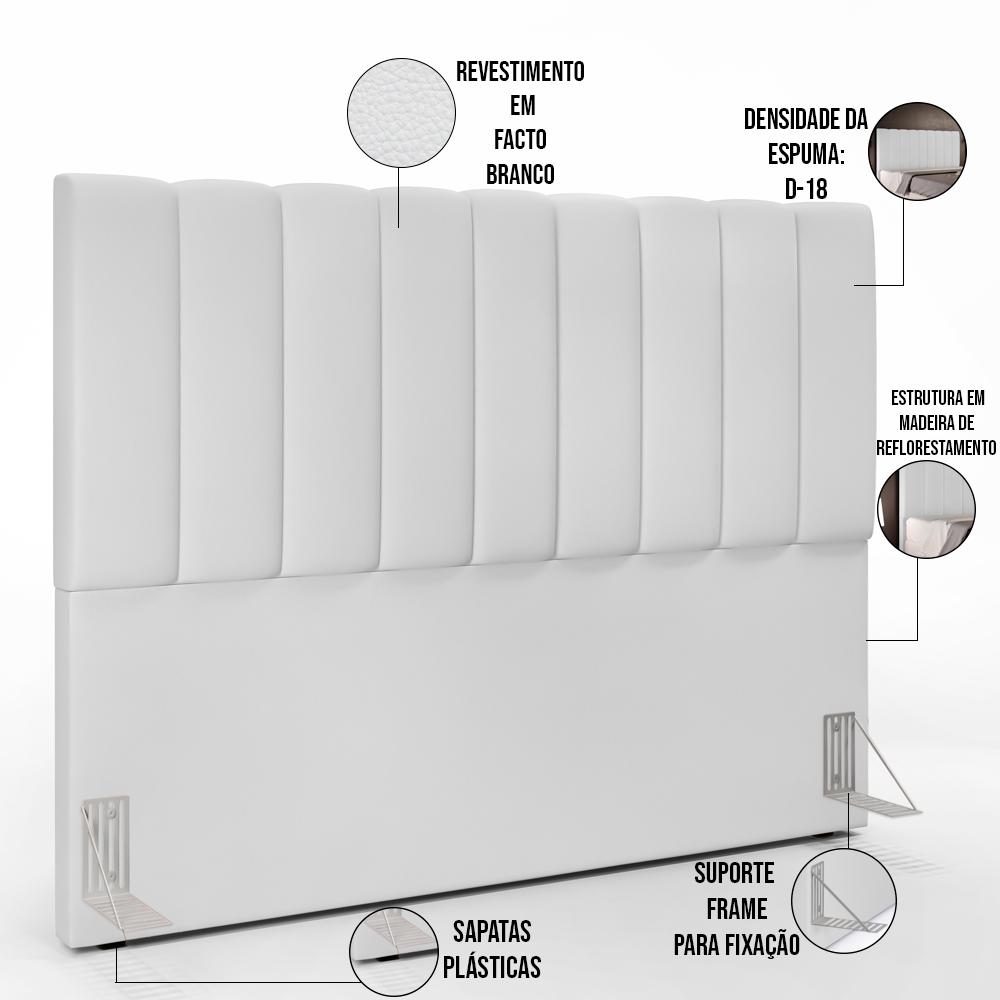 Kit Cabeceira Cama Box Casal Queen 160cm Com Calçadeira Baú Dália W01 Facto Branco - Lyam Decor
