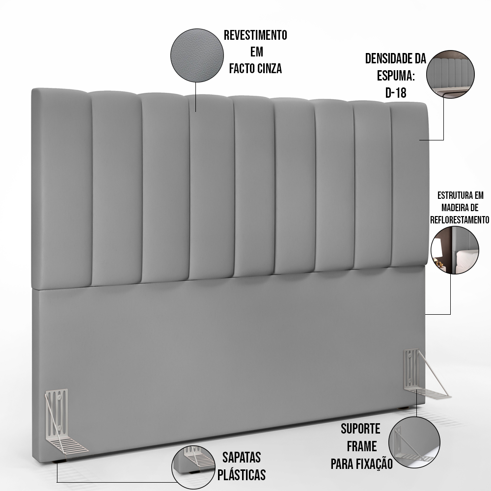 Kit Cabeceira Cama Box Casal Queen 160cm Com Calçadeira Baú Dália W01 Facto Cinza - Lyam Decor