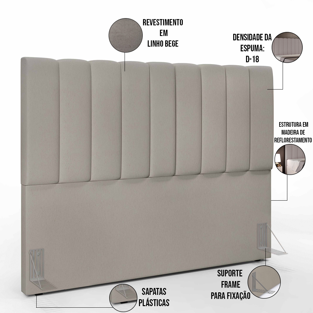 Kit Cabeceira Cama Box Casal Queen 160cm Com Calçadeira Baú Dália W01 Linho Bege - Lyam Decor
