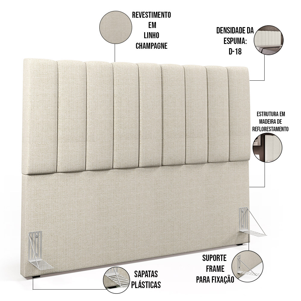 Kit Cabeceira Cama Box Casal Queen 160cm Com Calçadeira Baú Dália W01 Linho Champagne - Lyam Decor